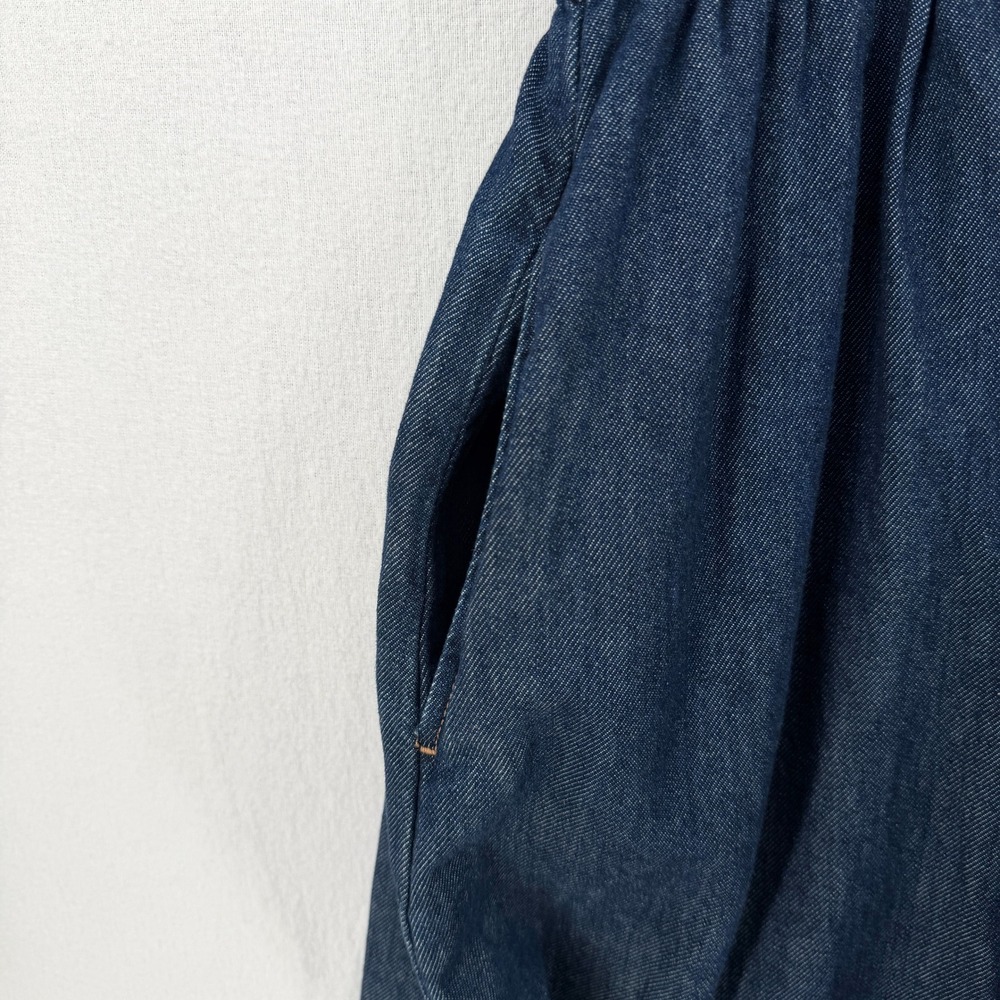 MAYE Harper Denim Dress Women XS Indigo Blue Button Front Midi Short Sleeve NEW - Picture 12 of 16